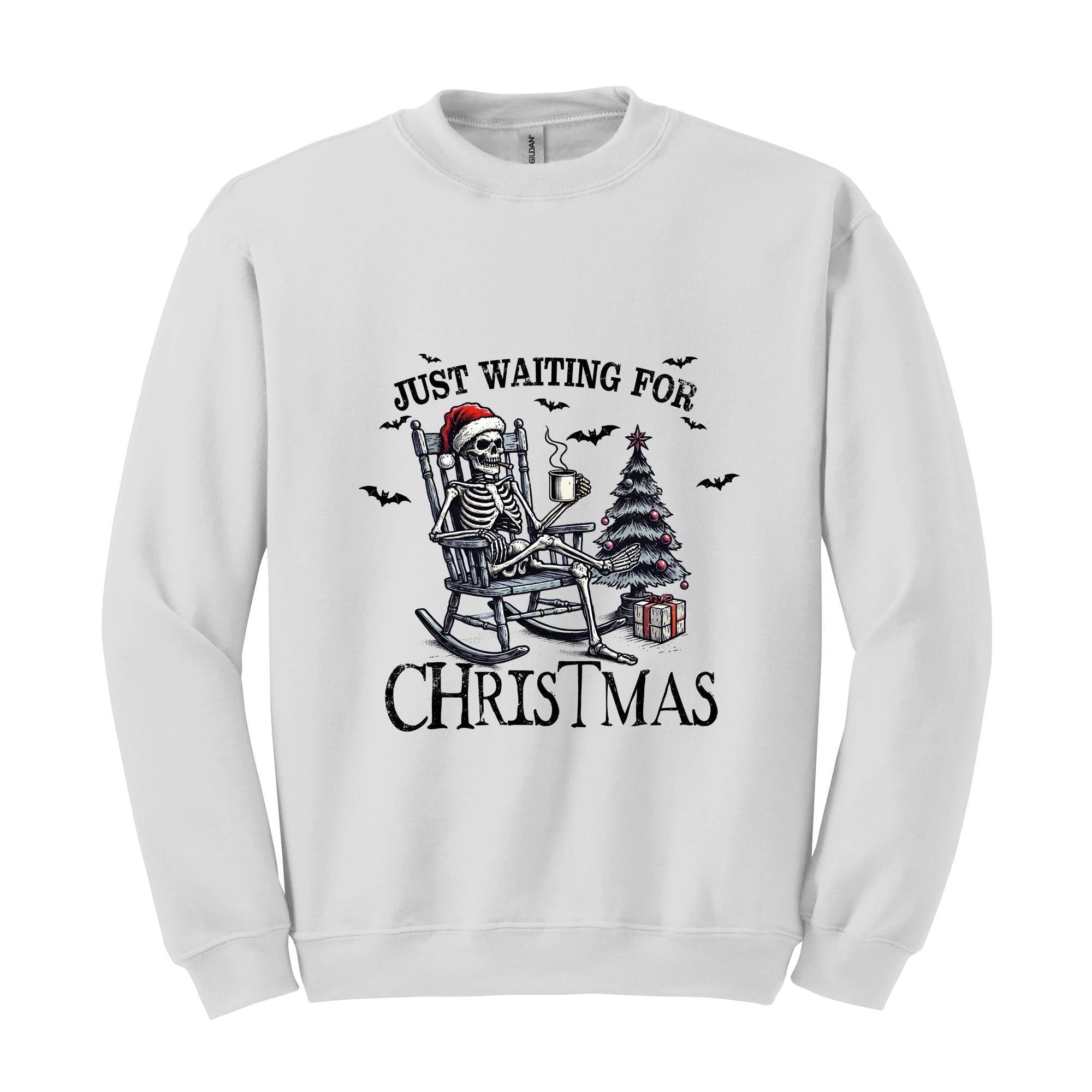 Just Waiting For Christmas Sweatshirt, Halloween Skeleton Sweater, Funny Halloween Crewneck, Skeleton Christmas Shirt, Spooky Season Shirt