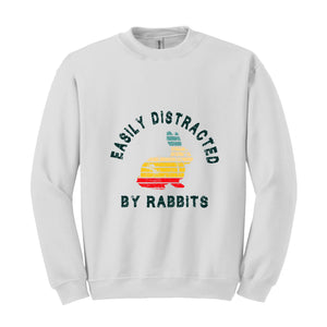 Easily Distracted by Rabbits Sweatshirt, Bunny Sweatshirt, Rabbit Hoodie, Pet Bunny Owner Gift, Retro Vintage Rabbit Tee, Bunny Hoodie