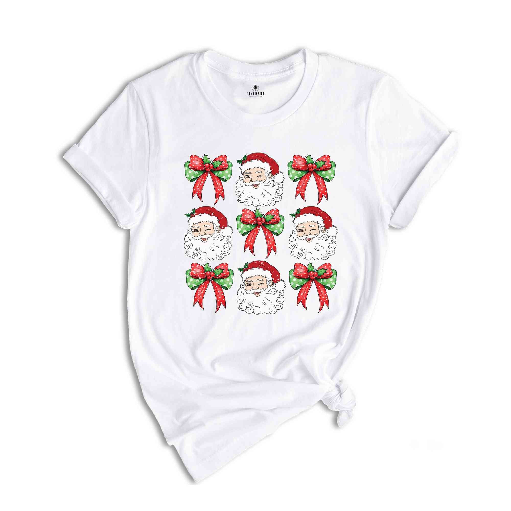 Coquette Christmas Bow Shirt, Santa Face Shirt, Candy Cane Shirt, Cute Christmas Shirt, Christmas Gift, Santa Shirt, Xmas Shirt