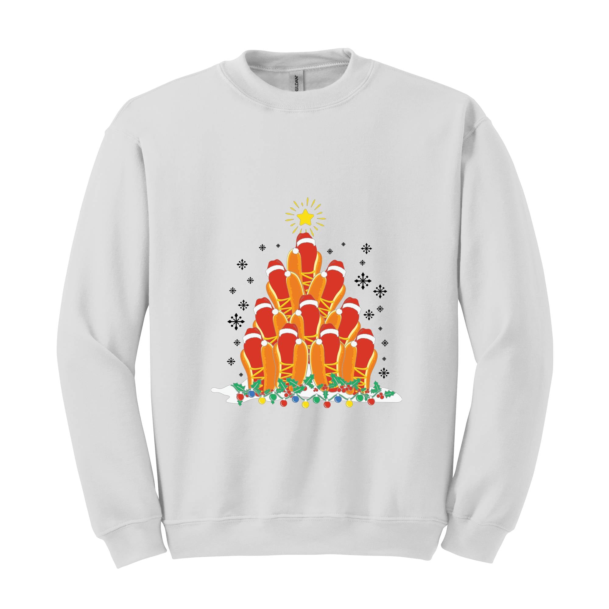 Christmas Hot Dog Sweatshirt, Christmas Lights Sweater, Tangled Hot Dog Shirt, Hot Dog Lover Christmas Gift, Funny Hot Dog T-Shirt