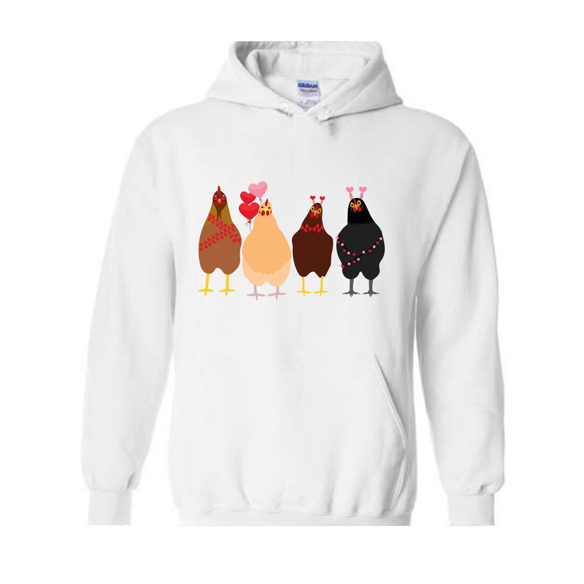 Сute Valentine Chickens Hoodie , Valentine Farm Animals Sweatshirt, Valentine day , Funny Valentine , Valentine Sweatshirt