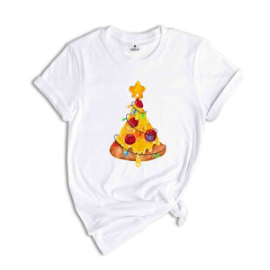 Cheesy Pizza Christmas Tree T-Shirt, Holiday Pizza Tree Shirt, Christmas Vibes Tee, Holiday Pizza Slice Shirt, Pizza Lover Gift