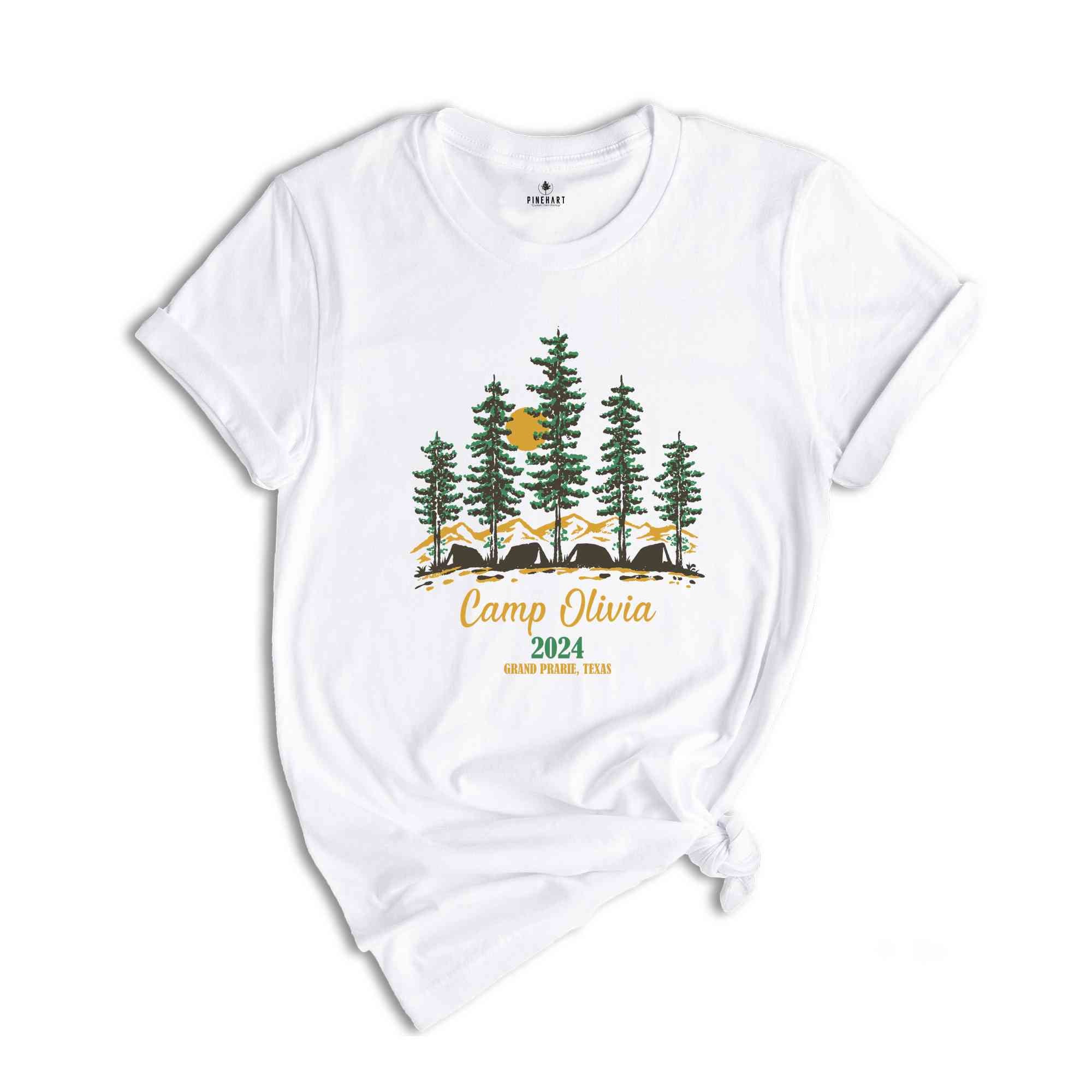 Custom Camp Shirt, Personalized Camp Crew T-Shirt, Camping Family Matching Tee, Outdoor Mountain Bridal Party Shirt, Vacation Gift