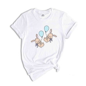 Bunny Balloons Shirt, Cute Rabbit T-shirt, Easter Bunny Gift, Kids Easter Tee, Happy Easter Day Gift