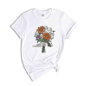 Skeleton Flower Shirt, Skeleton Hand Flower T-Shirt, Halloween Flower Bouquet Tee, Skull Bouquet Shirt, Floral Halloween Shirt