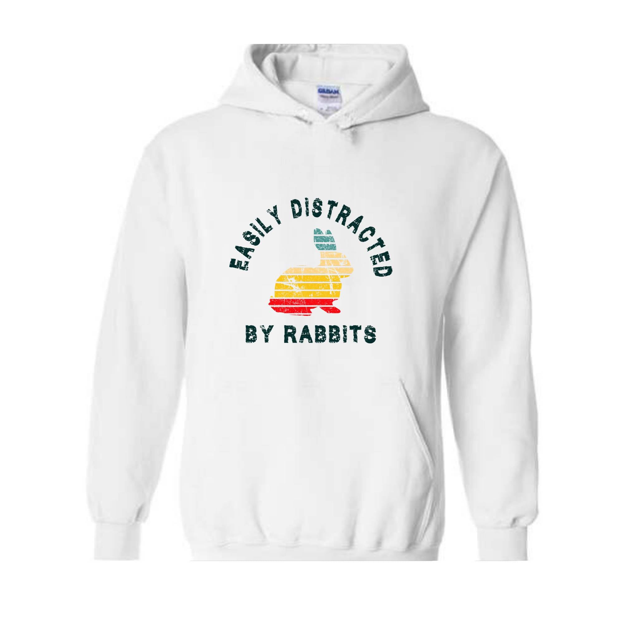 Easily Distracted by Rabbits Sweatshirt, Bunny Sweatshirt, Rabbit Hoodie, Pet Bunny Owner Gift, Retro Vintage Rabbit Tee, Bunny Hoodie