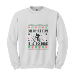 Oh What Fun It Is To Ride Bicycle Sweatshirt, Cycling Ugly Christmas Sweater, Funny Biking Jumper, Bike Christmas Hoodie, Gift for Cyclist