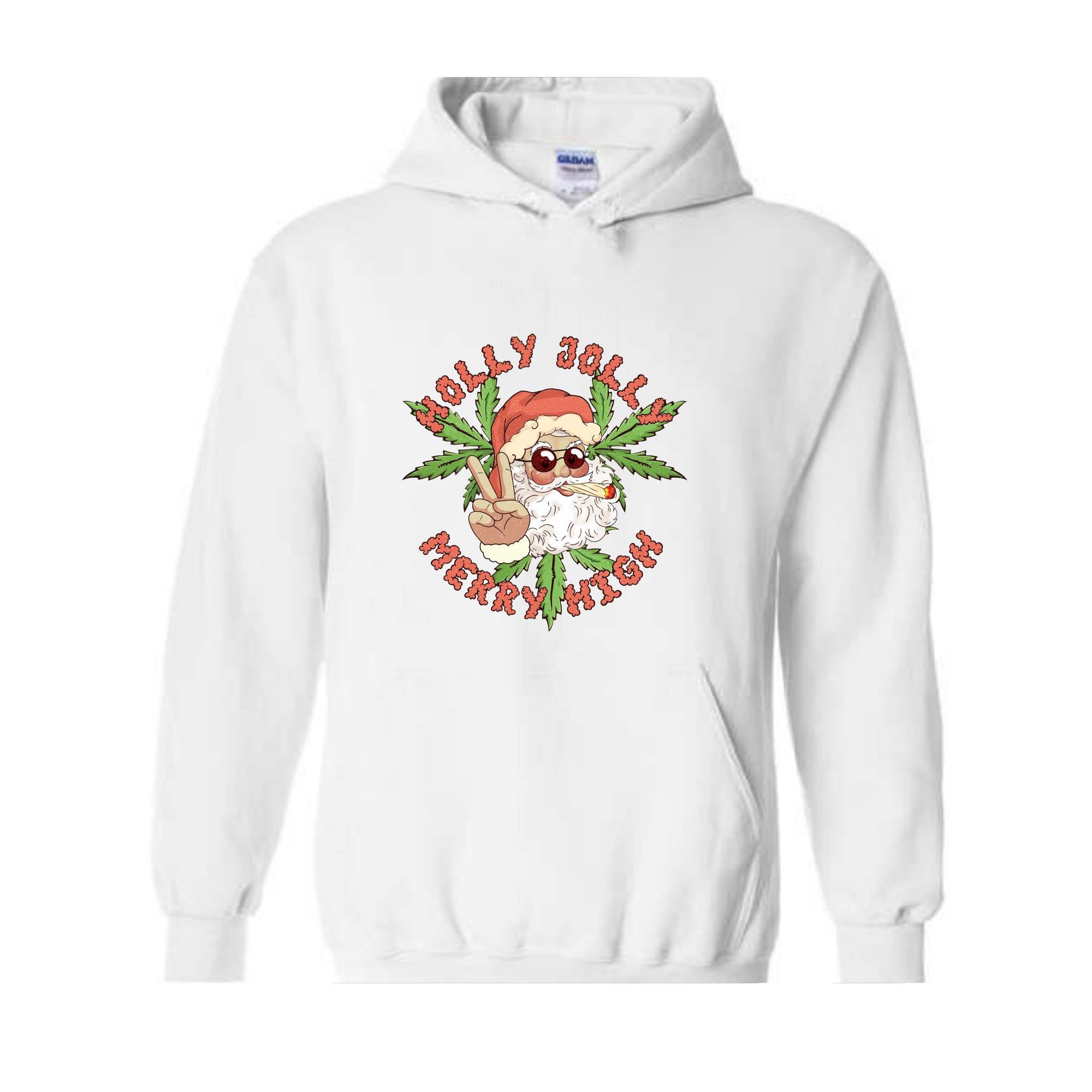 Holly Jolly Merry High Sweatshirt, Christmas Sweatshirt, Christmas Gifts, Santa Claus Weed Sweatshirt, Funny Santa Sweater