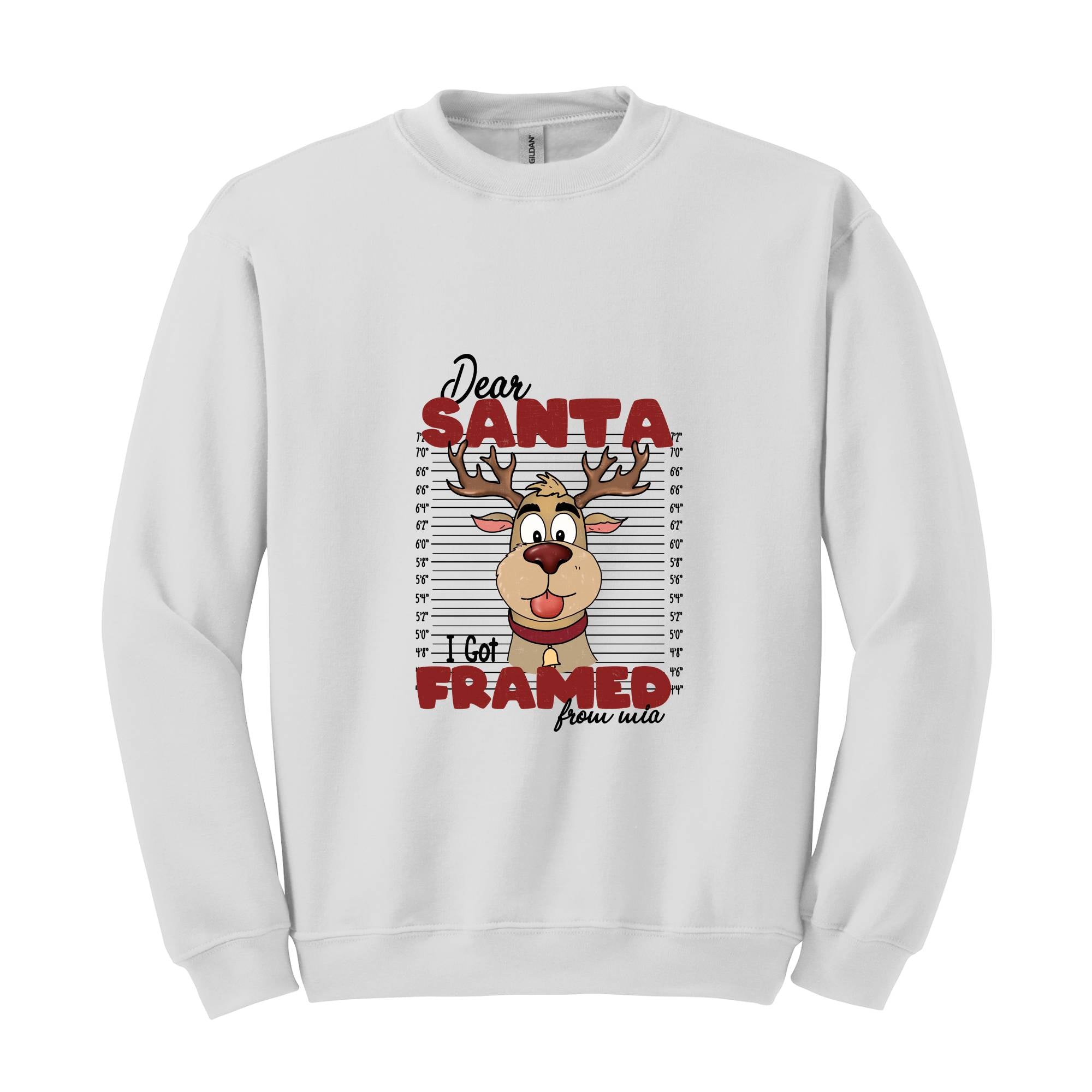 Dear Santa I Got Framed From Wia Sweatshirt, Christmas Sweatshirt, Christmas Gifts, Santa Deer Sweatshirt, Christmas Mugshot