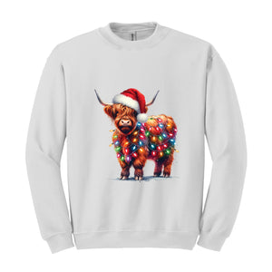 Christmas Cow Sweatshirt, Cow Lights Sweatshirt, Cow Sweatshirt, Cow Lover Sweatshirt, Christmas Sweatshirt, Highland Cow Sweatshirt