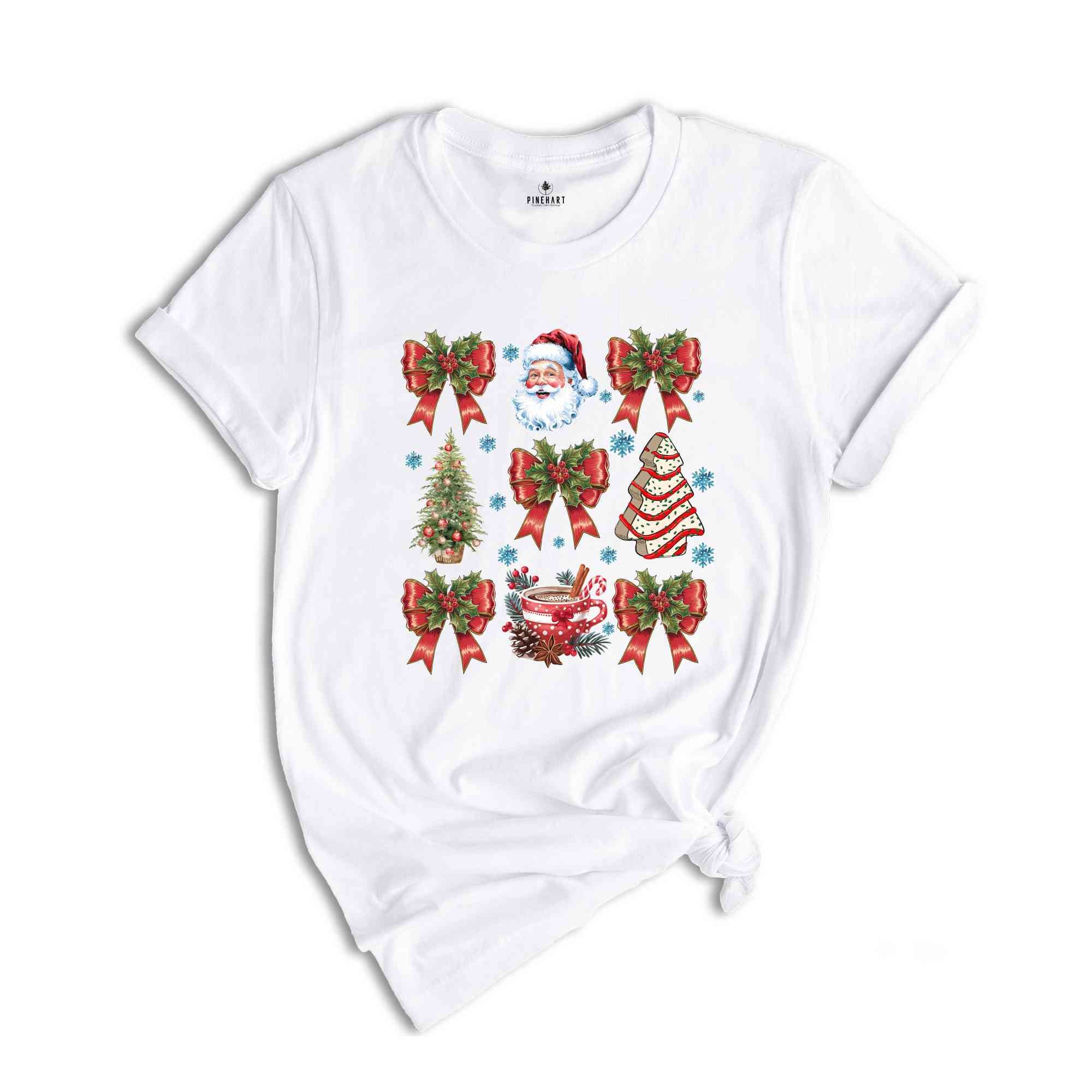 Christmas Coquette Bow Shirt, Cute Xmas T-Shirt, Cute Red Ribbon Santa Tee, Retro Holiday Shirt, Christmas Gift