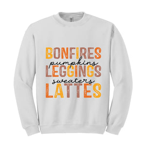 Bonfires Pumpkins Leggings Sweaters Lattes Sweatshirt, Thanksgiving Sweatshirt, Fall Autumn Sweater, Thanksgiving Gifts