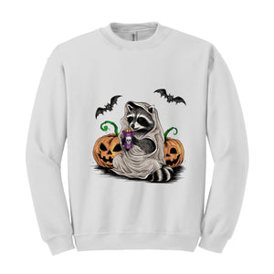 Halloween Sweatshirt, Cute Raccoon Ghost T-Shirt, Retro Halloween Shirts, Spooky Season Gift, Raccoon Halloween Shirt, Pumpkin Fall Shirt