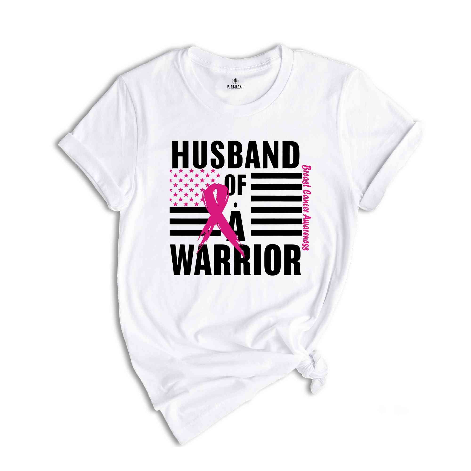 Breast Cancer Awareness Vneck TShirt, USA Flag Graphic Tees, Cancer Support Gift, Fighter Clothing, Gift for Her, Husband Of A Warrior Shirt