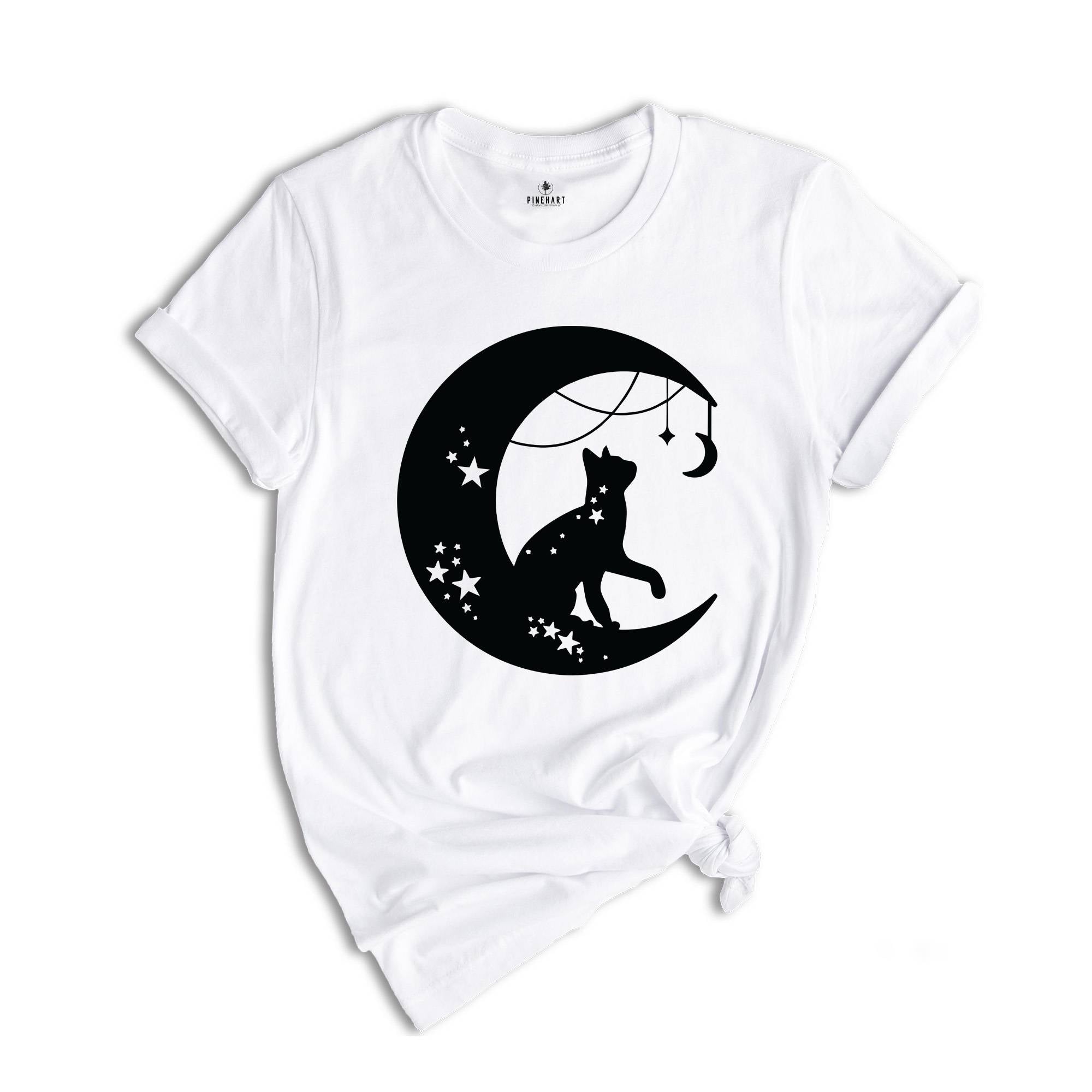 Floral Black Cat Moon T-Shirt, Witchy Black Cat Shirt, Mystical Cat Tee, Moon Phase Tee, Moon With Magic Tee, Black Cat Shirt