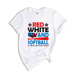 Red White And Softball Shirt, USA Shirt, 4th Of July Shirt, 4th Of July Gift, Softball Shirt, Retro America Shirt, Independence Day Shirt