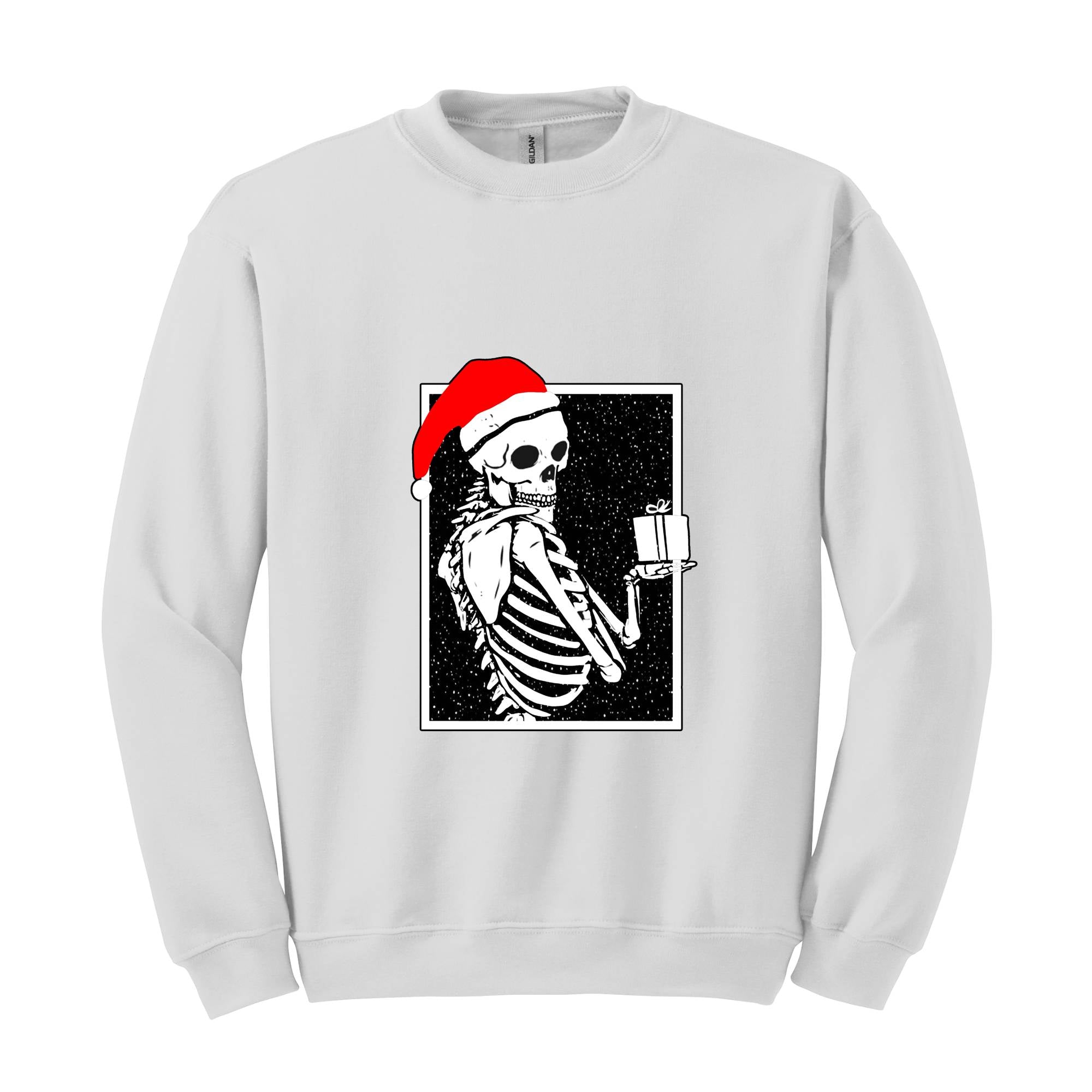 Skeleton With A Gift Christmas Sweatshirt, Merry Christmas Sweatshirt, Holiday Season, Spooky Santa Surprises Sweatshirt