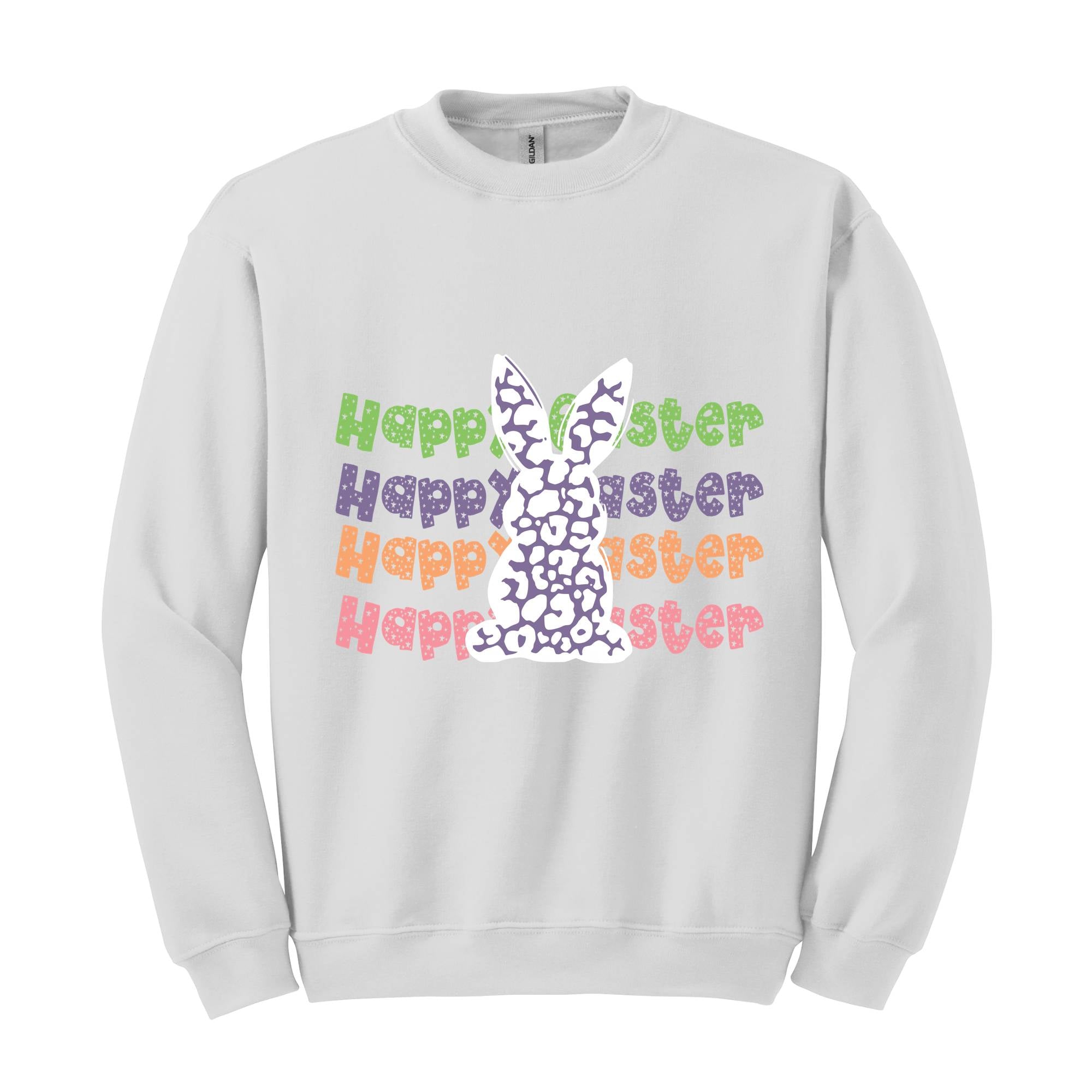 Happy Easter Leopard Print Bunny Sweatshirt, Easter Bunny Hoodie, Cute Bunny Cheetah Print Sweater, Easter Hoodie