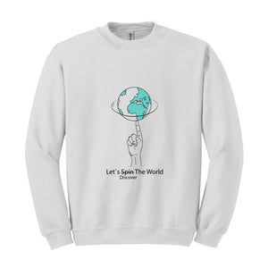 Let`s Discover the World Sweatshirt, Earth Sweatshirt, Funny Earth Sweatshirt, The World Sweatshirt, Earth Back Sweatshirt, Hand with Earth