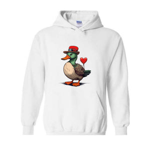 Valentine Mallard Duck Sweatshirt, Hunting Valentine's Day Hoodie, Valentine's Day Hoodie, Valentines Day Gift, Cute Valentine Hoodie