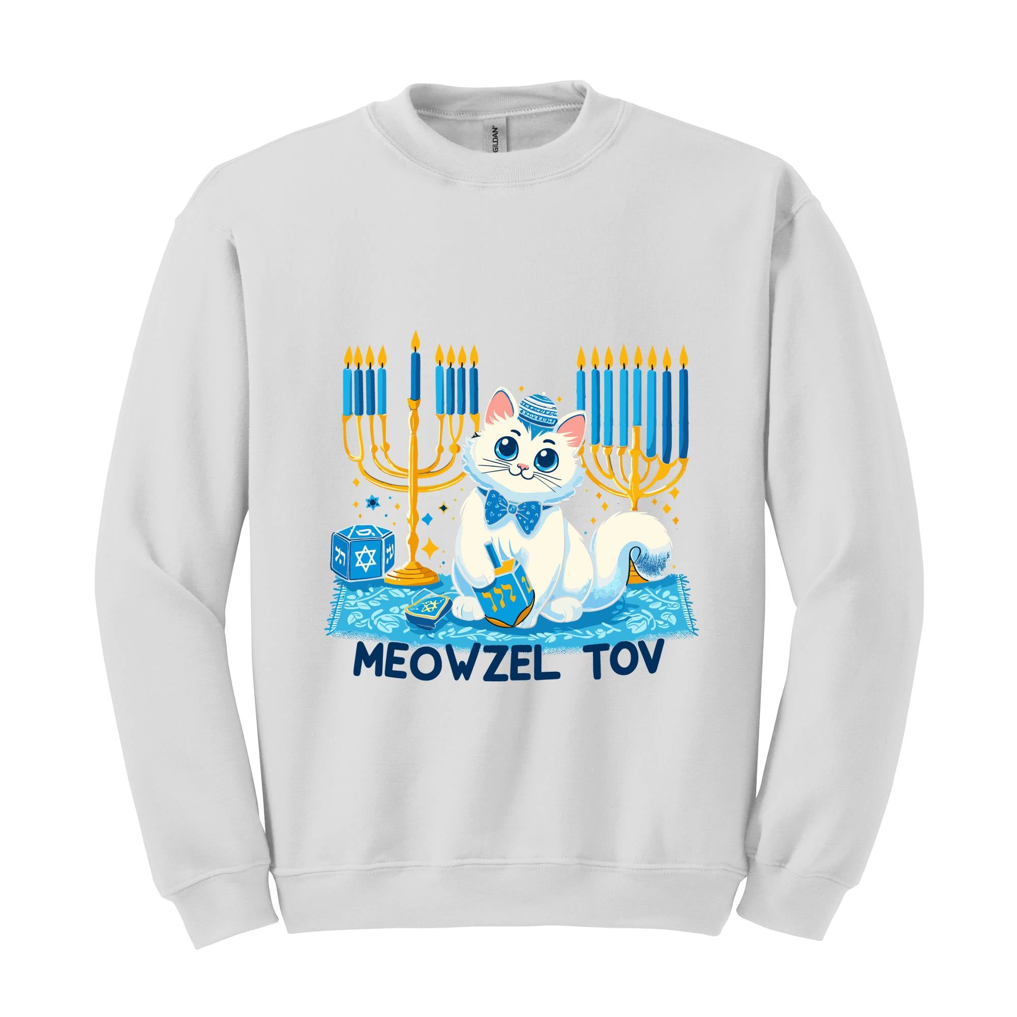 Meowzel Tov Sweatshirt, Festive Cat Mazel Tov Holiday Hanukkah Sweatshirt, Ugly Holiday Sweater, Holiday Cat Sweatshirt