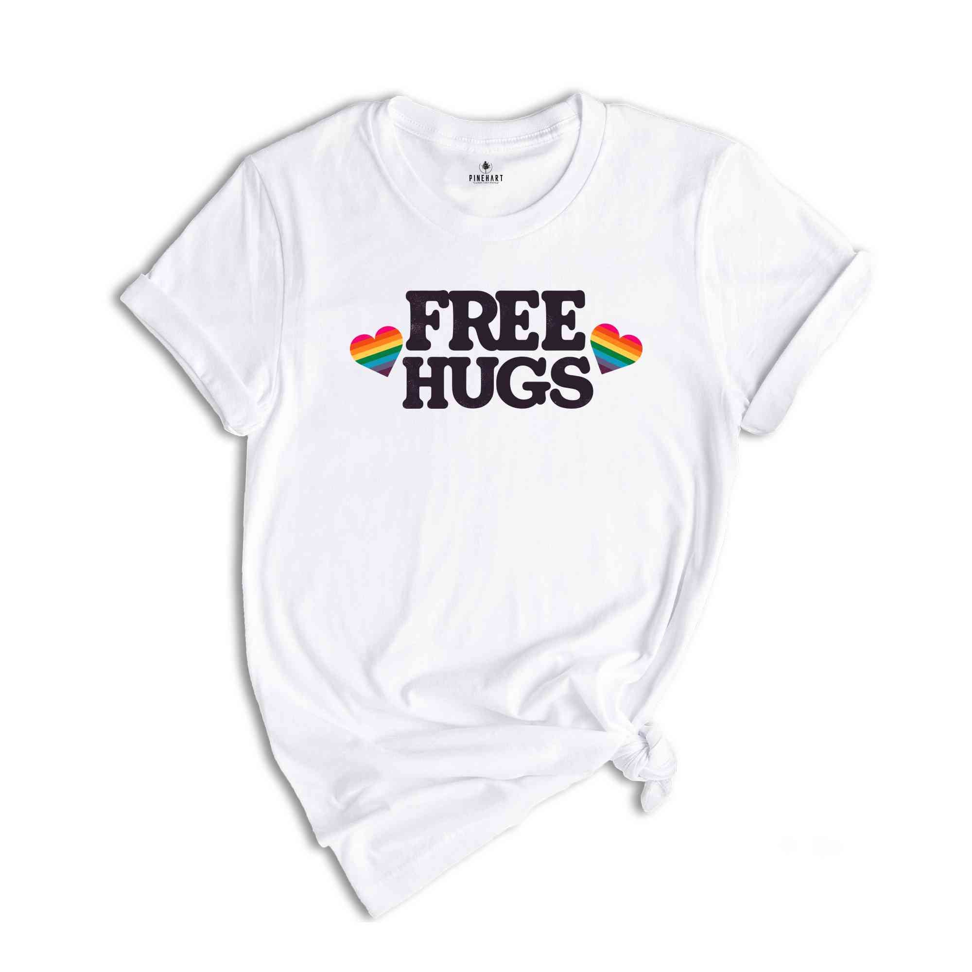 Free Hugs Rainbow Heart Shirt, Pride Month Shirt, Rainbow Heart Shirt, Hug T-shirt, LGBT Hug Tshirt, Rainbow Flag Heart Tee