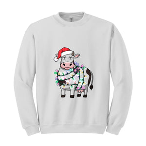 Christmas Cow Sweatshirt, Cow Lights Hoodie, Cow Sweatshirt, Cow Lover Hoodie, Christmas Hoodie, Highland Cow Hoodie, Farm Hoodie