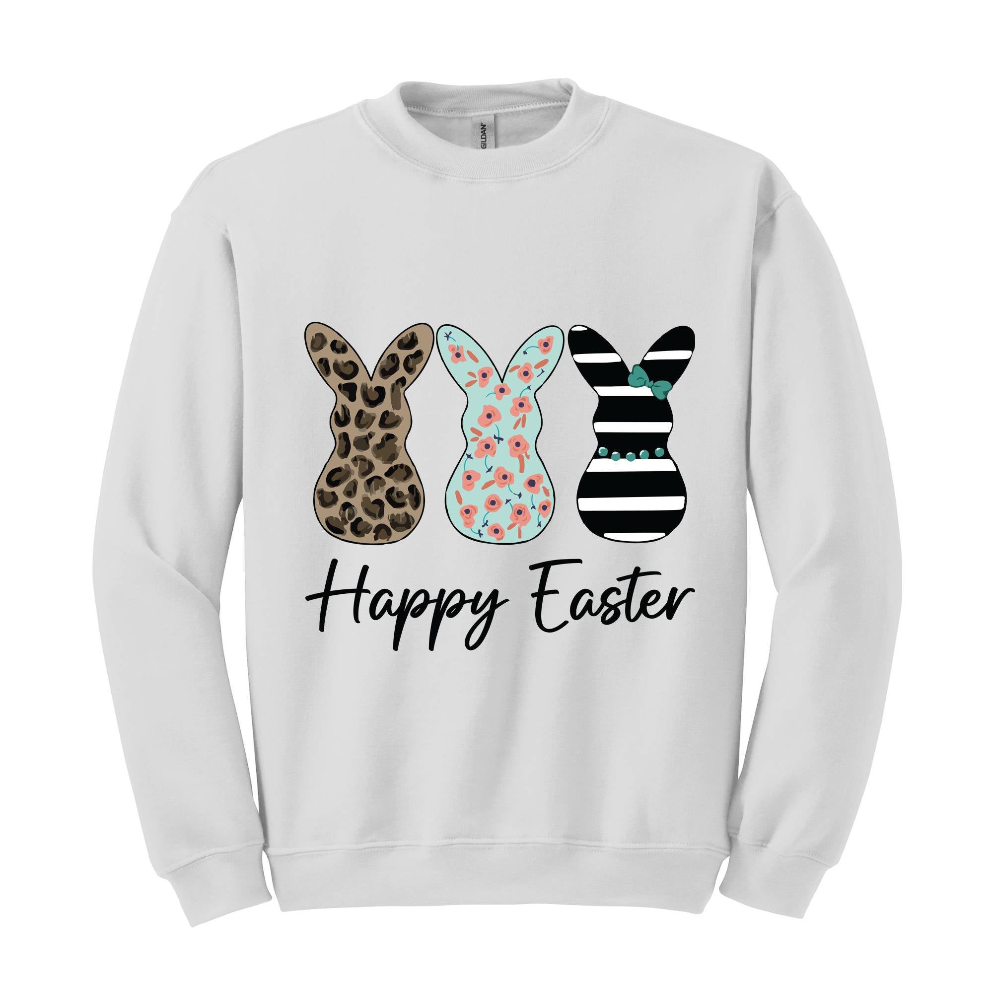 Happy Easter Sweatshirt, Leopard Bunny Sweatshirt, Floral Bunny Hoodie, Happy Easter Hoodie, Easter Gifts