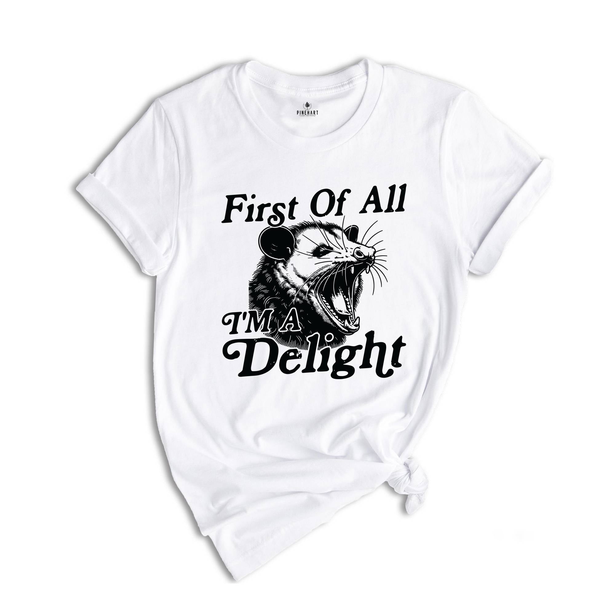 First Of All I'm A Delight Shirt, Sarcastic Shirt, Opossum Shirt, Angry Opossum Shirt, Self Love Shirt, Opossum Lover Shirt, Self Love Shirt