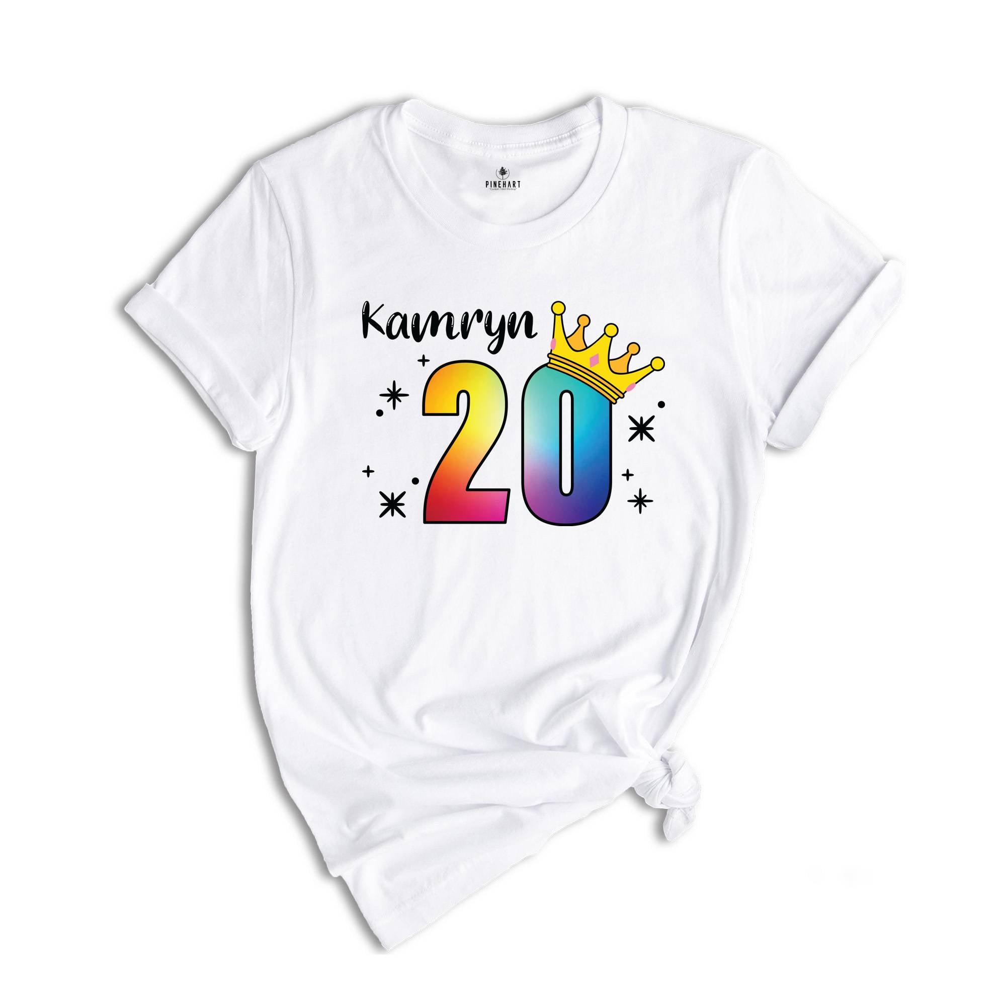 Personalized Names 20 Birthday Shirt, Crown 20th Birthday Shirt, Rainbow Birthday Shirt, Birthday Party Shirt, Toddler Birthday Shirt