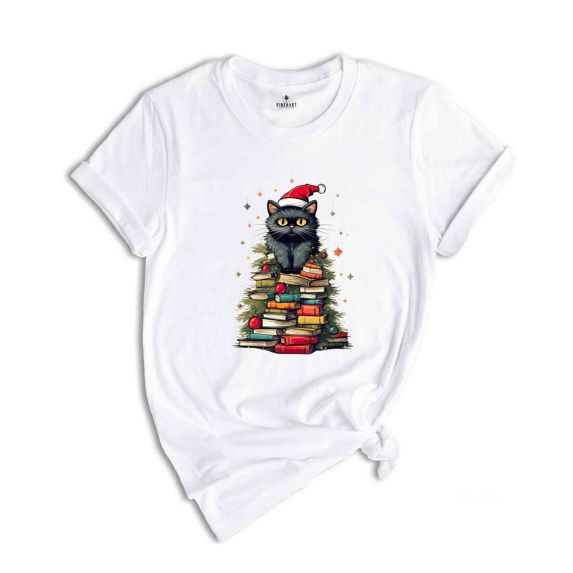 Christmas Book Tree Shirt, Cat Lover Shirt, Cute Christmas Shirt, Family Christmas Shirt, Bookworm Shirt, Holiday Shirt, Book Lover Shirt