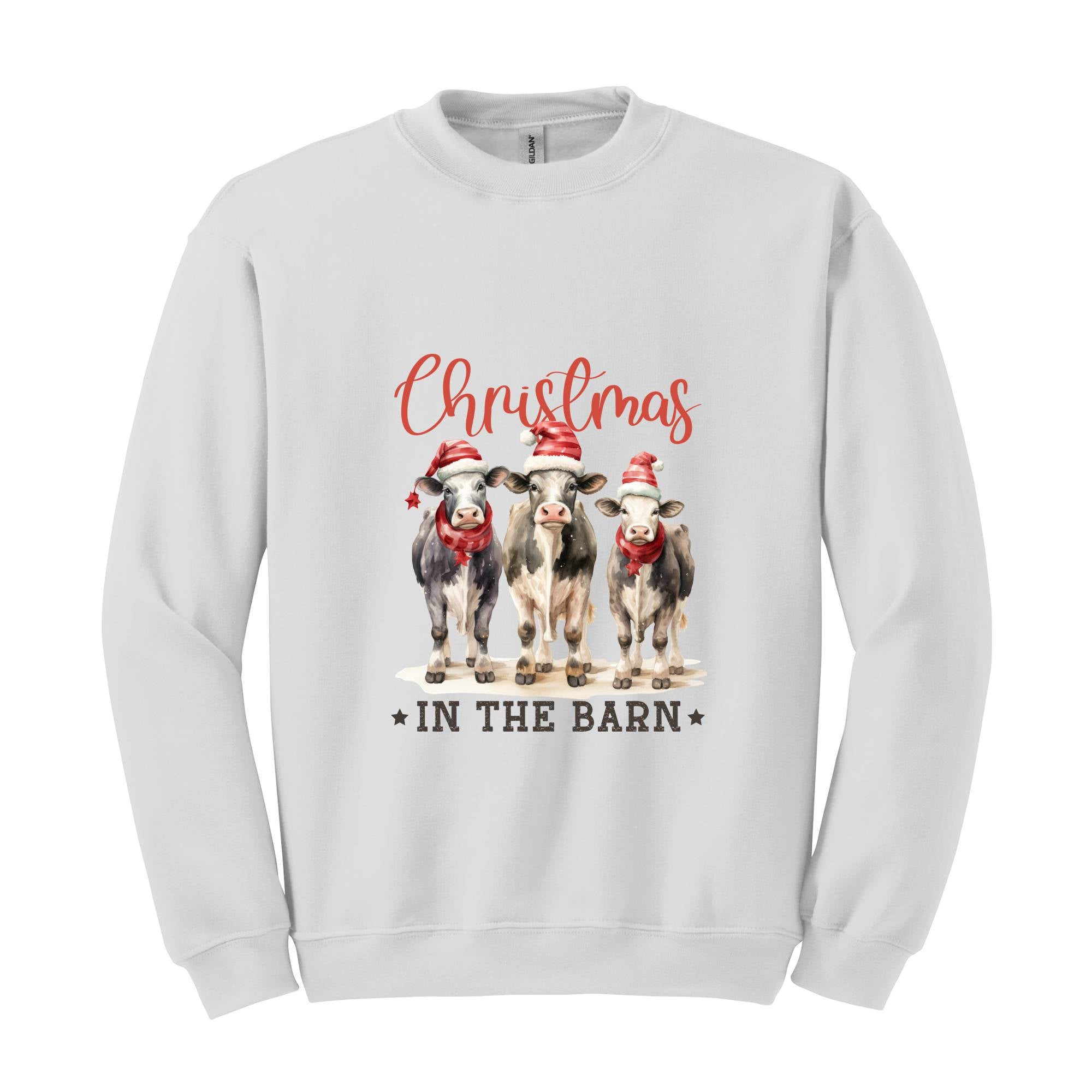 Christmas In The Barn Sweatshirt, Christmas Sweatshirt, Christmas Cow Sweatshirt, Christmas Gifts, Christmas Sweater