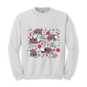 Opossum Sweatshirt, Possum Sweatshirt, Cute Possum Gifts, Floral Opossum, Strawberry Sweatshirt