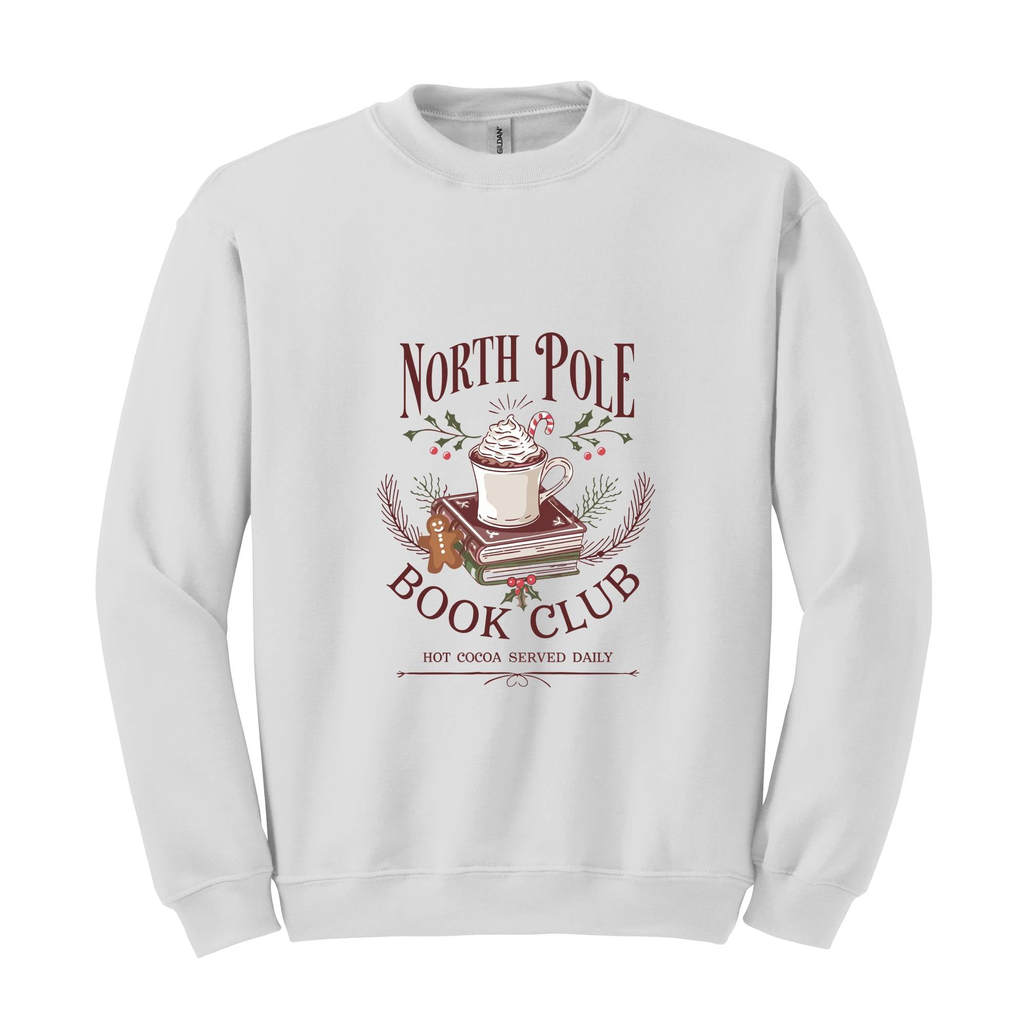 North Pola Book Club Sweatshirt, Hot Cocoa Served Daily Sweatshirt, Christmas Sweatshirt, Books Christmas Sweatshirt, Teacher Sweatshirt