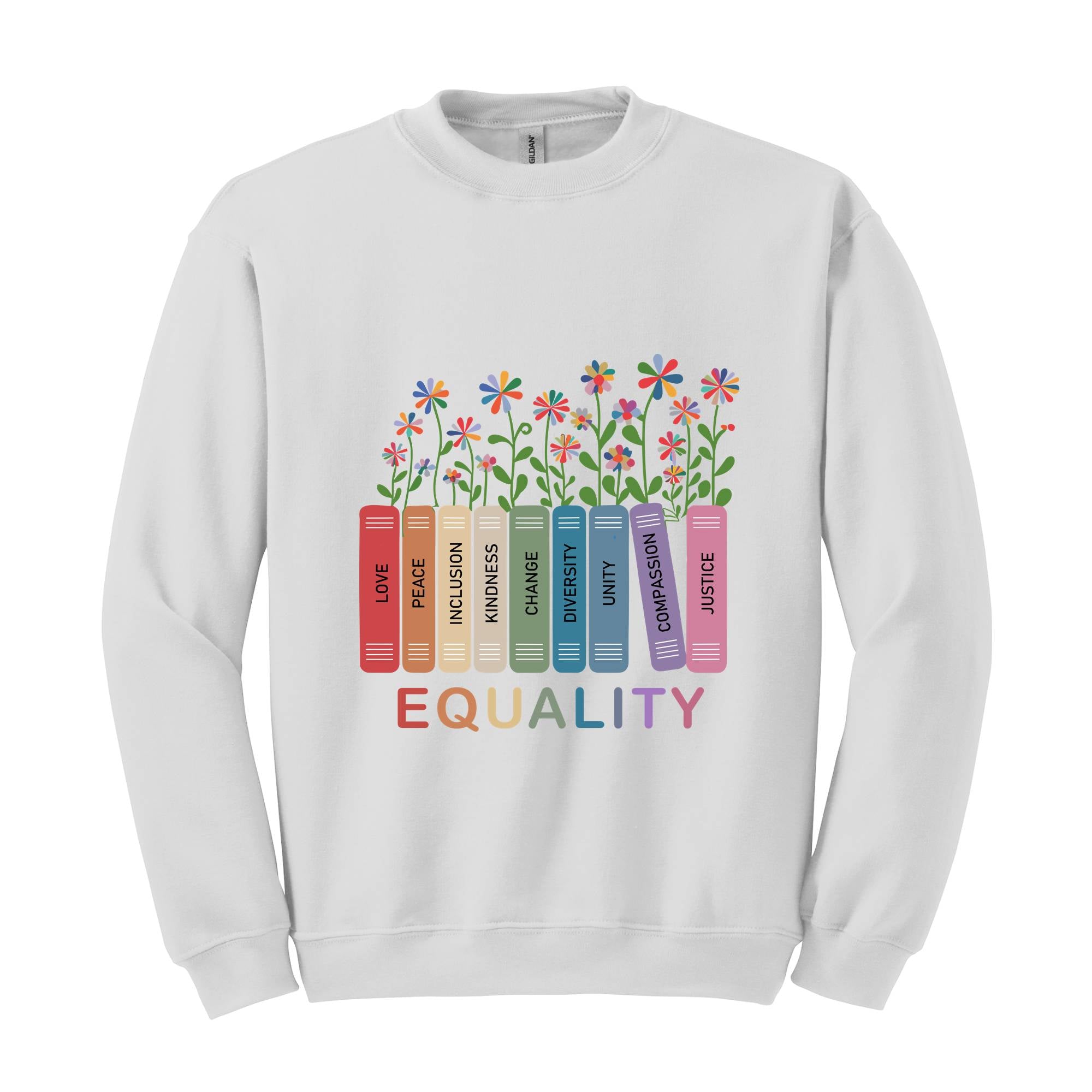 Equality Sweatshirt, Equal Rights Hoodie, Human Rights Hoodie, Social Justice Hoodie, Peace Love Hoodie, Floral Book Hoodie