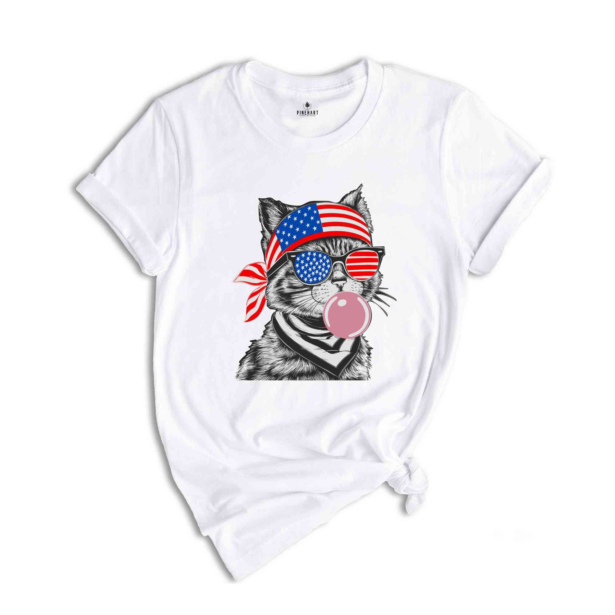 4th of July cat Shirt, Patriotic cat Shirt, Bubble Gum Cat Shirt, 4th of July Gift, Cat blowing Bubble Gum Shirt, Bubblegum Cat Tee