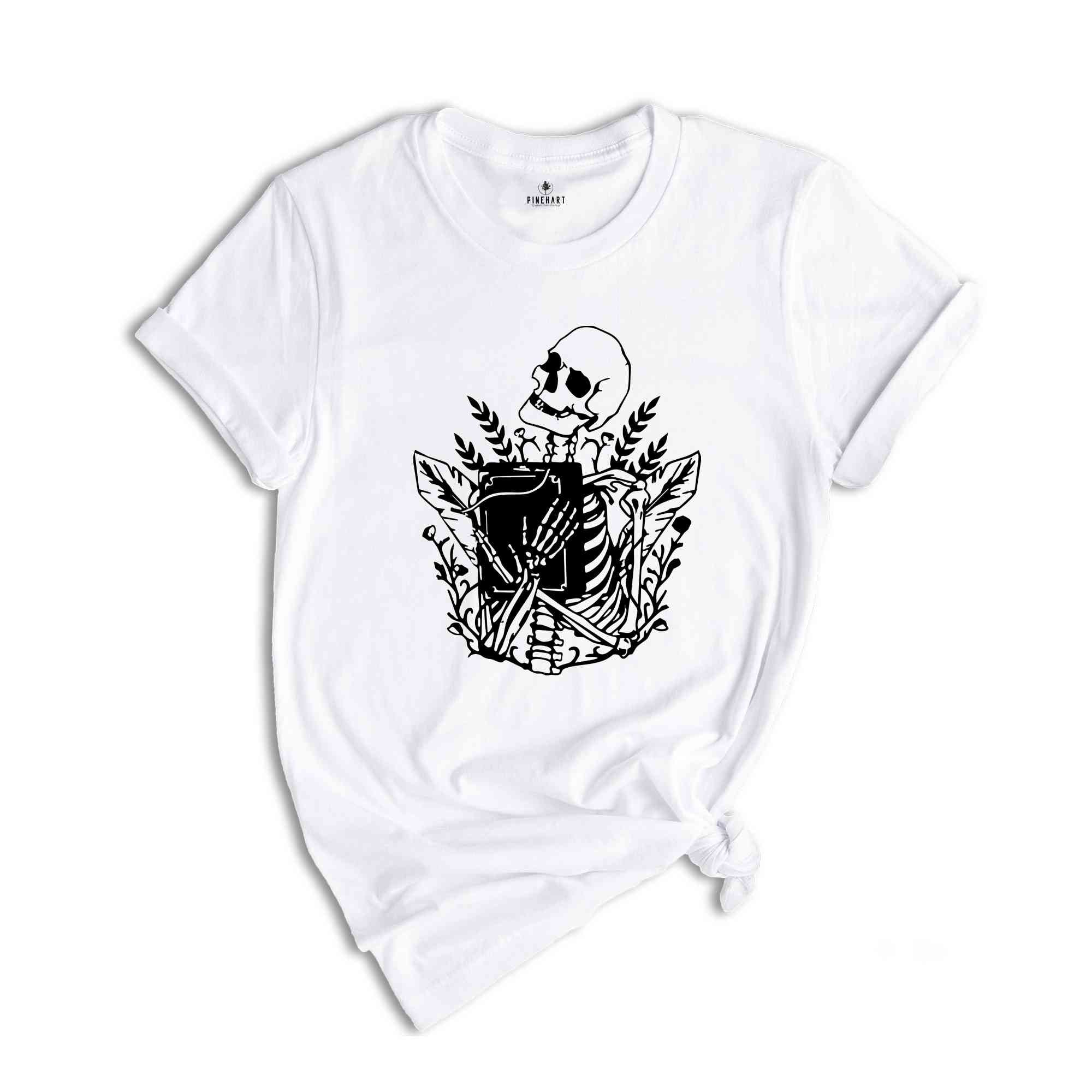 Skeleton With Book Shirt, Halloween Skeleton Shirt, Gift For Book Lover, Halloween Gift, Skeleton Shirt, Halloween Costume