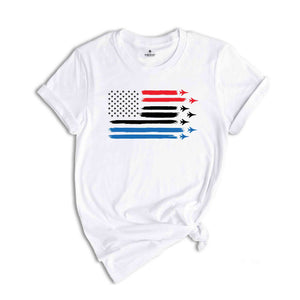 Red White Blue Air Force Flyover 4th July Printing T-shirt, 4th Of July Shirt, American Flag Tote Bag, Patriotic Family Gift