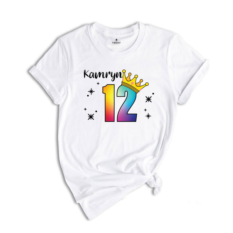 Personalized Names 12 Birthday Shirt, Crown 12th Birthday Shirt, Rainbow Birthday Shirt, Birthday Party Shirt, Toddler Birthday Shirt