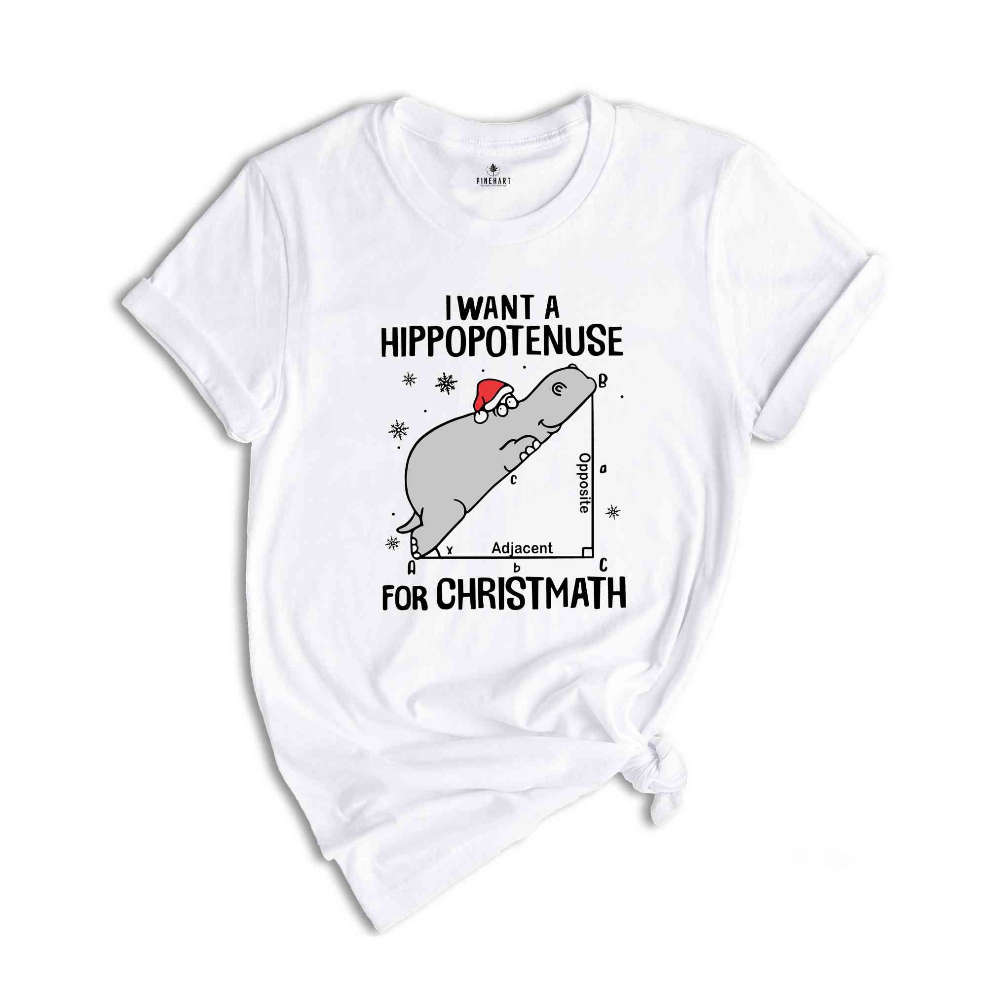 I Want a Hippopotenuse for Christmath Shirt, Hippo Santa Hat T-Shirt, Math Teacher Christmas Gift, Hippo Christmas Shirt