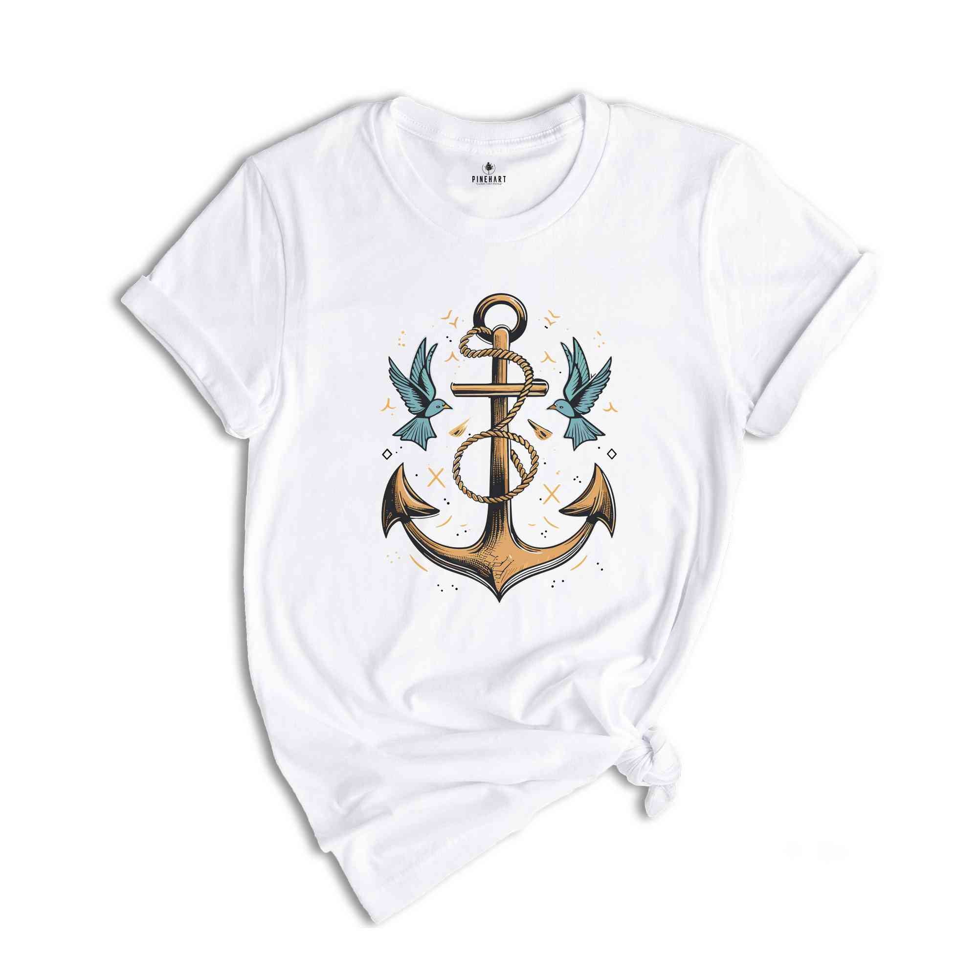 Anchor Birds Shirt, Gift for Sailor, Nautical Shirt, Captain Shirt, Summer T-Shirt, Sailor Shirt, Beach Shirt, Marina Shirt