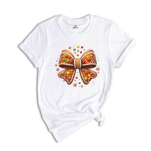 Christmas Gingerbread Cookies Bow Shirt, Christmas Bow Shirt, Coquette Christmas Shirt, Christmas Gift, Cookies Bow Shirt, Coquette Shirt