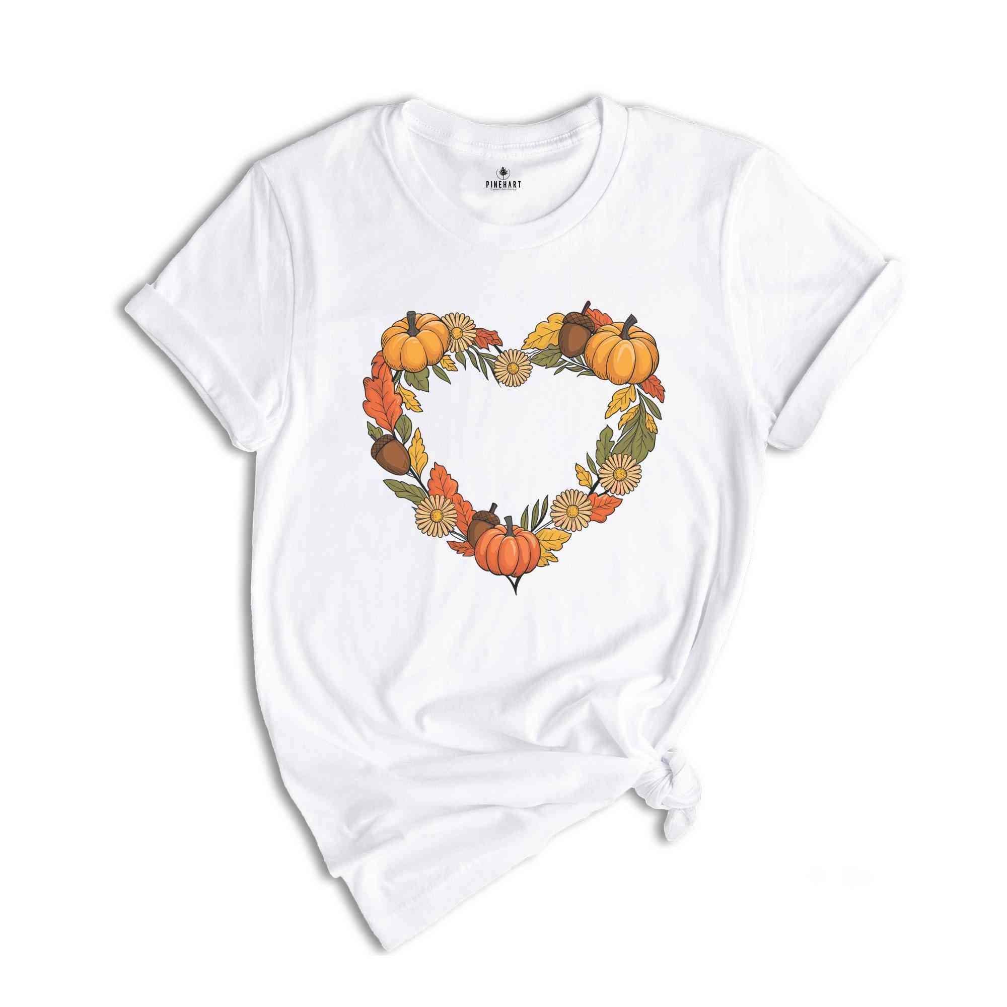 Pumpkin Heart Shirt, Thanksgiving Family Shirt, Autumn Floral Tee, Pumpkin and Acorn Tee, Cute Fall Outfit, Family Matching Shirts