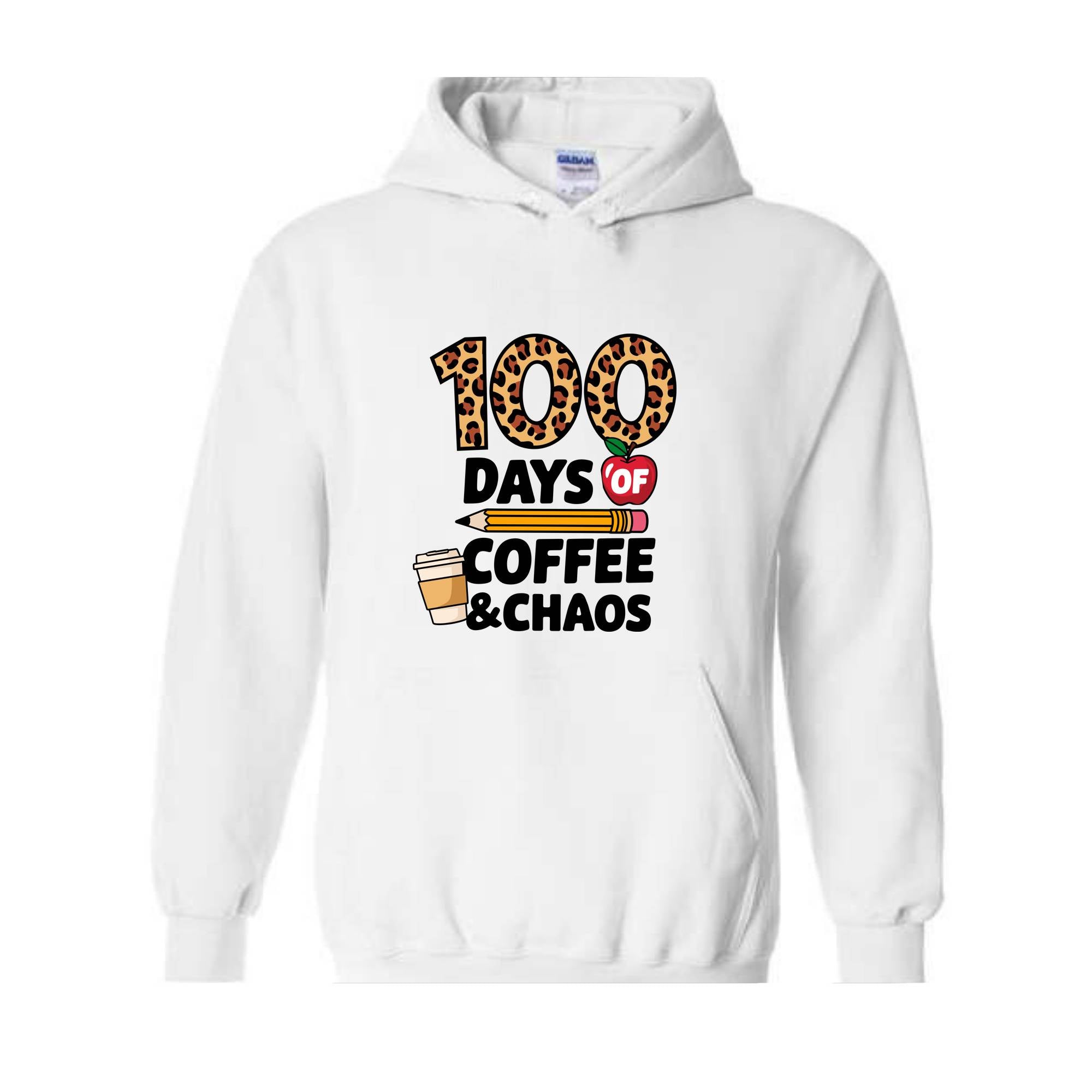 100 Days of Coffee and Chaos Hoodie, Funny Teacher Hoodie, Leopard 100th Day of School Celebration Hoodie, Teacher Life Hoodie