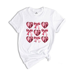 Disco Hearts and Bows Shirt, Bow Ties Valentine Shirt, Valentine Day Hoodie, Valentine's Day Shirt, Pink Bow and Hearts Shirt