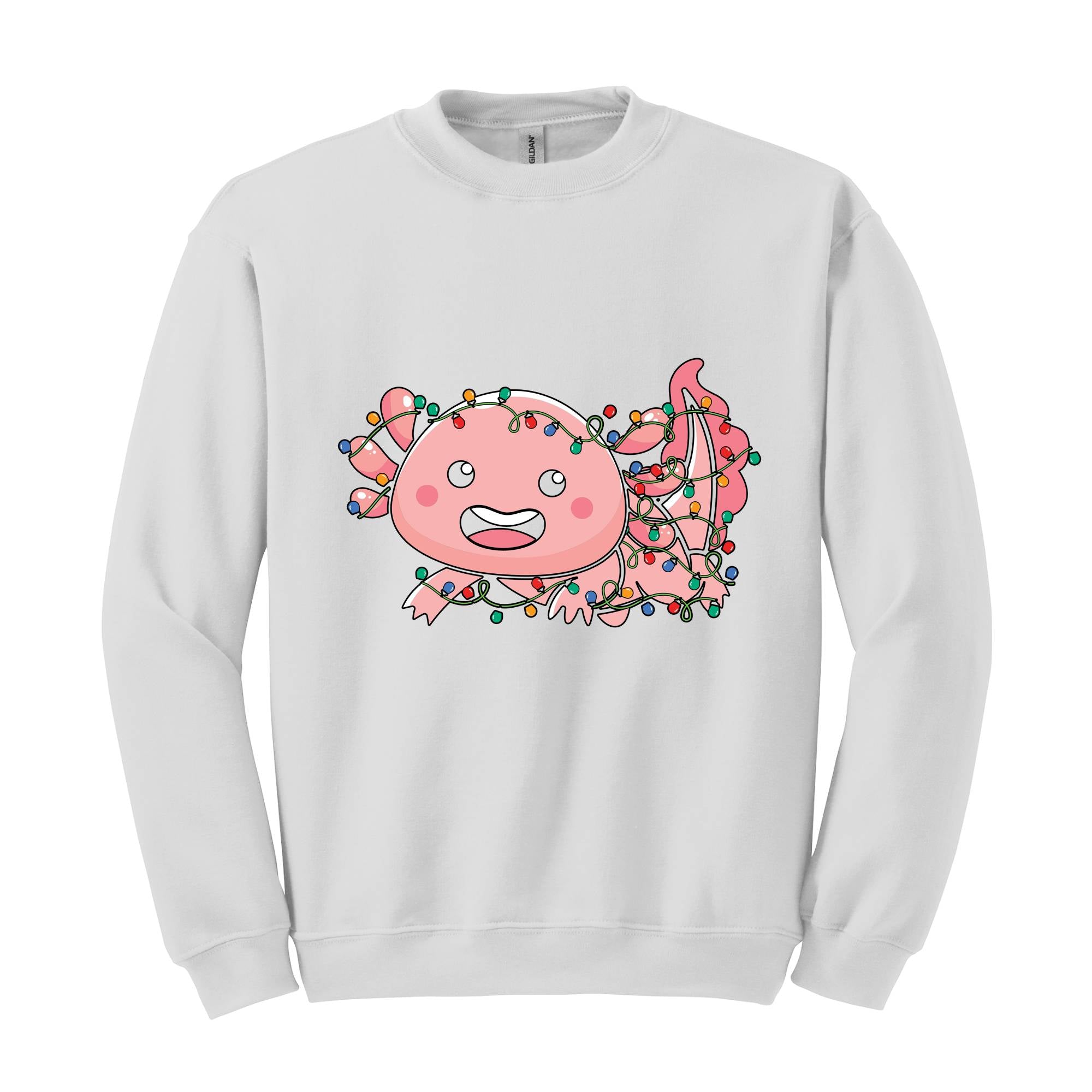 Cute Axolotl Christmas Lights Sweatshirt, Axolotl Lover Sweater, Santa Axolotl Sweatshirt, Axolotl Holiday Sweatshirt