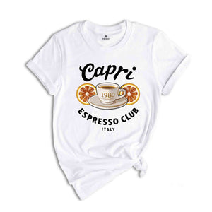 Capri Italy Espresso Club 1980 Tee, Italian Cafe Style Shirt, Retro Découpés Coffee Shirt, Vintage Cafe Shirt