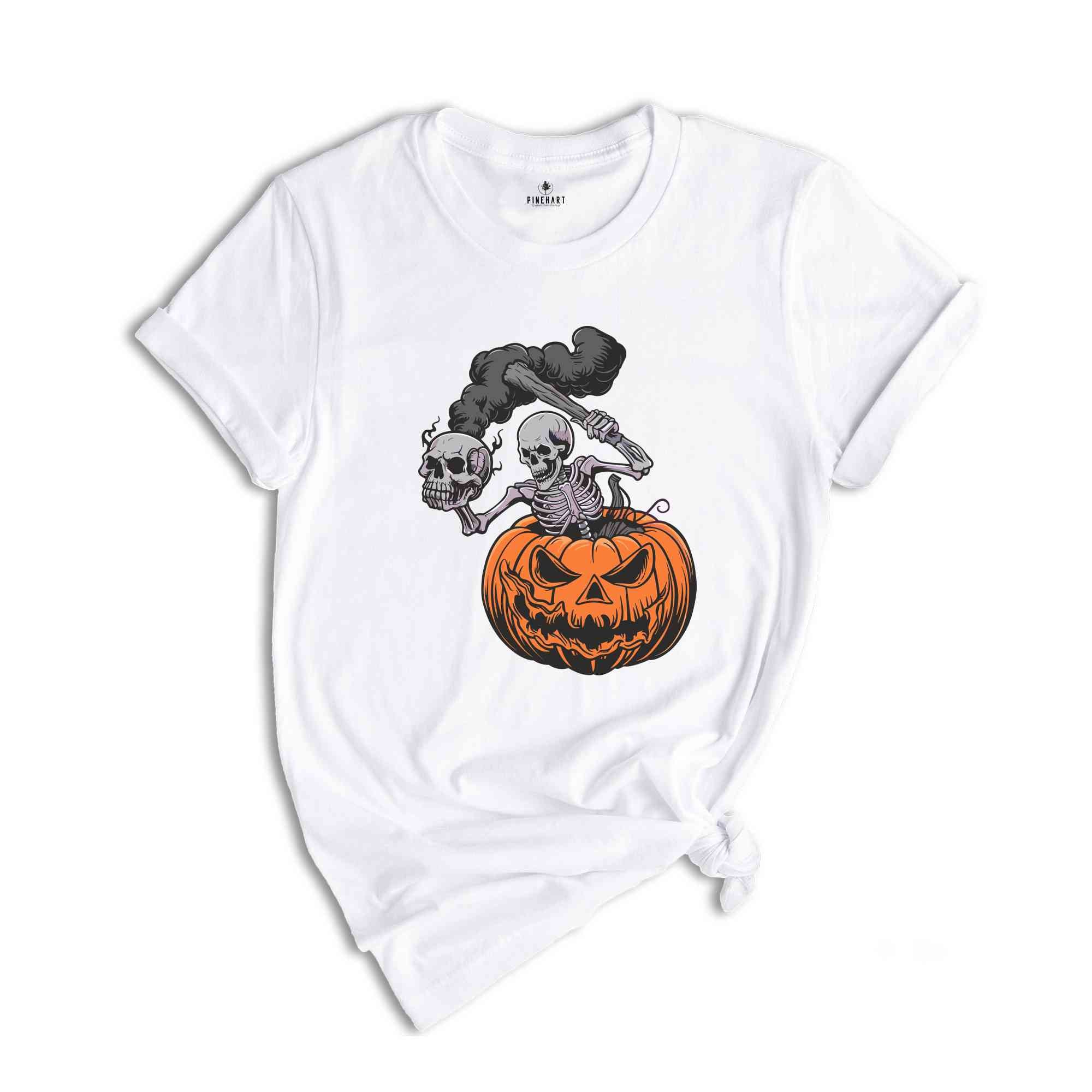 Skeleton Pumpkin Halloween Shirt, Skeleton Skull Smoke Shirt, Ghost Shirt, Spooky Season, Skull Lover Shirt, Halloween Party Shirt