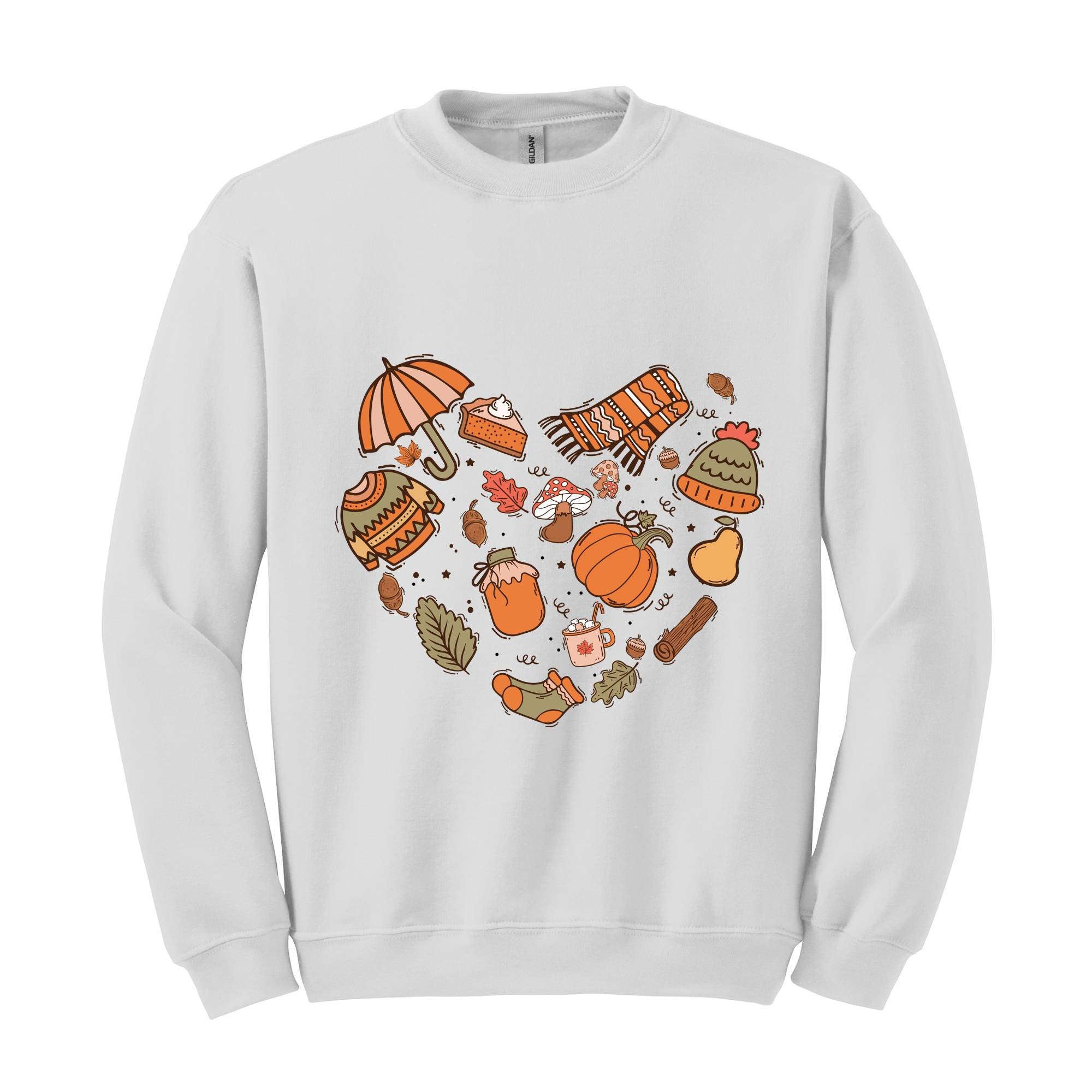 Fall Autumn Doodle Heart Sweatshirt, Pumpkin Heart Sweatshirt, Fall Lover Gift, Cute Pumpkin Sweater, Thanksgiving Sweatshirt