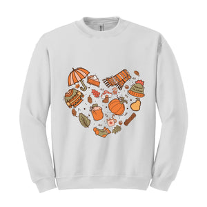 Fall Autumn Doodle Heart Sweatshirt, Pumpkin Heart Sweatshirt, Fall Lover Gift, Cute Pumpkin Sweater, Thanksgiving Sweatshirt